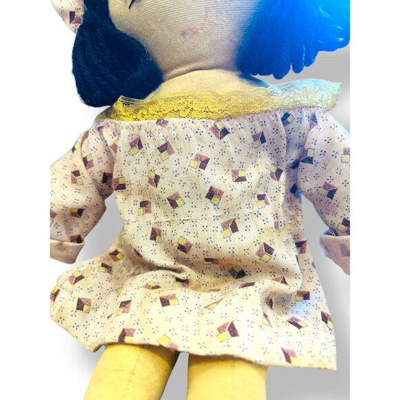 Vintage Handmade Rag Doll by Colon Sisters Yellow Dress Blue Yarn Hair 12 in - Picture 4 of 11